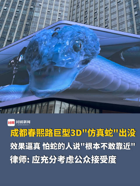 成都春熙路巨型3D蛇太逼真引争议